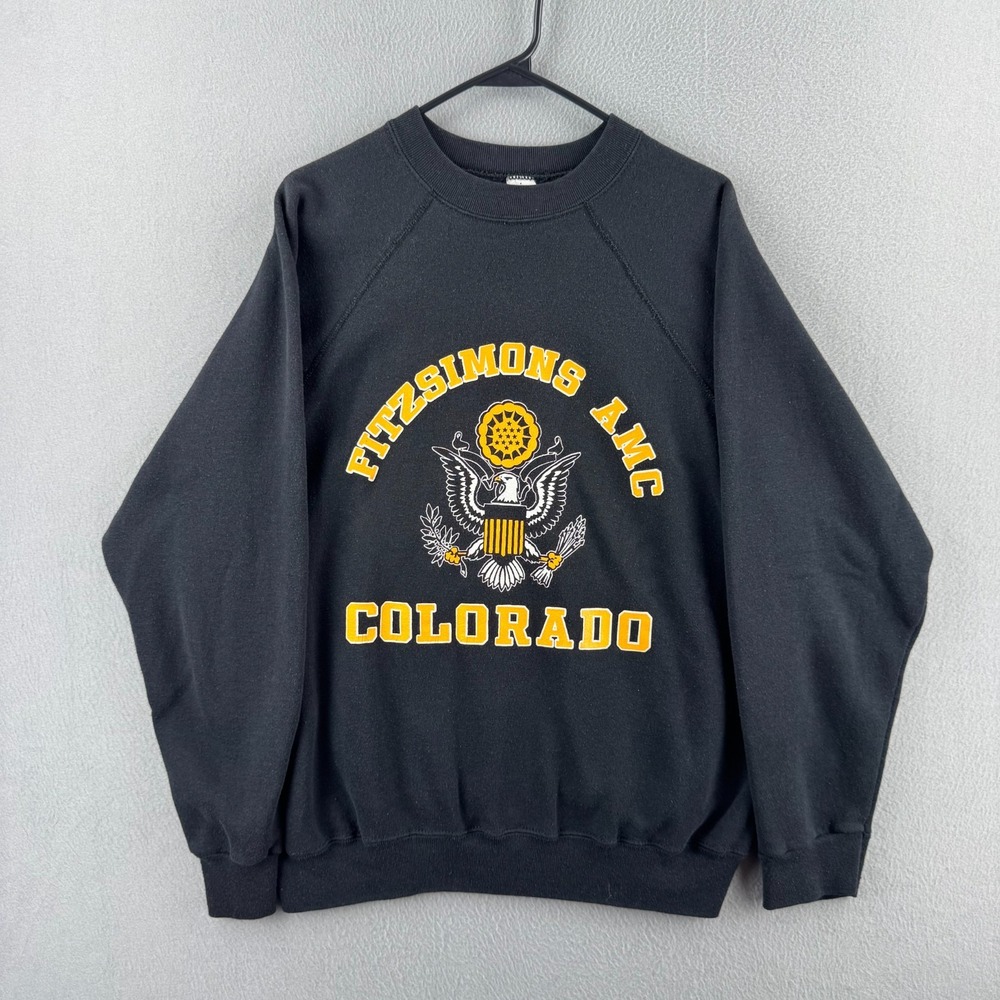 Vintage Military Sweatshirt Mens Large Black 80s Raglan Colorado Army Medical